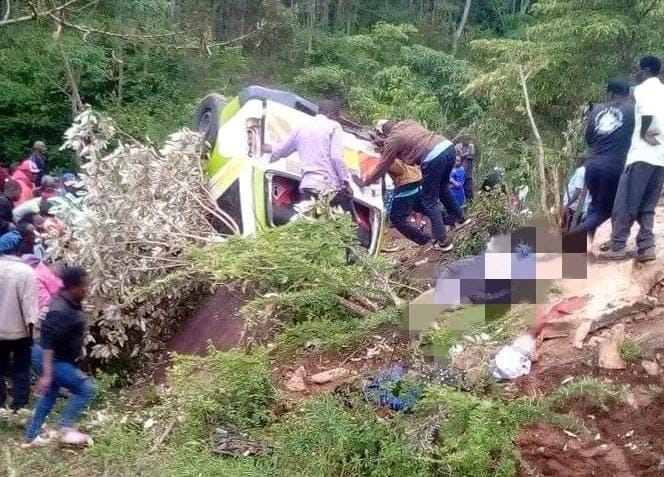 A 14-seater matatu involved in an accident in Makueni county.